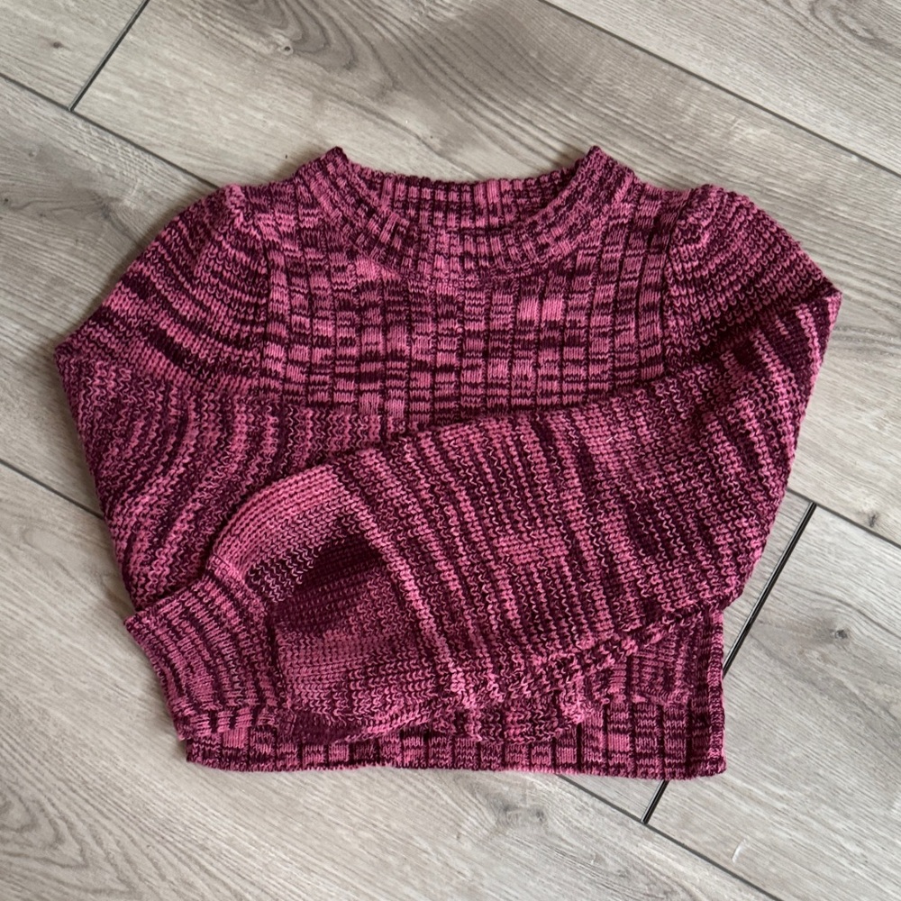 Altar'd State Marled Rose-Pink Knit Cropped Sweater